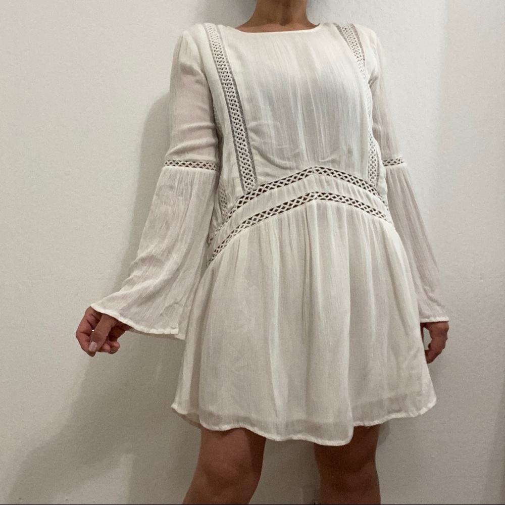 Amuse Society Women’s S White Boho Pullover Flare Sleeve Midi Dress Lined
